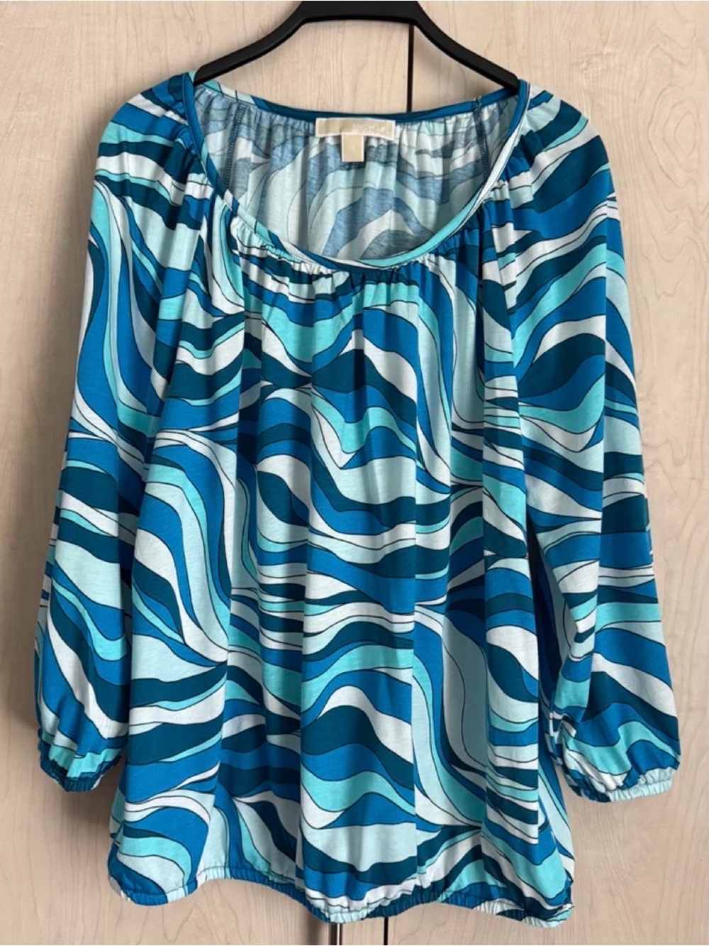 Michael Kors Teal & Aqua Wave-Print Tunic Top